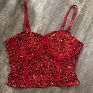 Red Sequin Bustier holiday Christmas new years Top new NWT